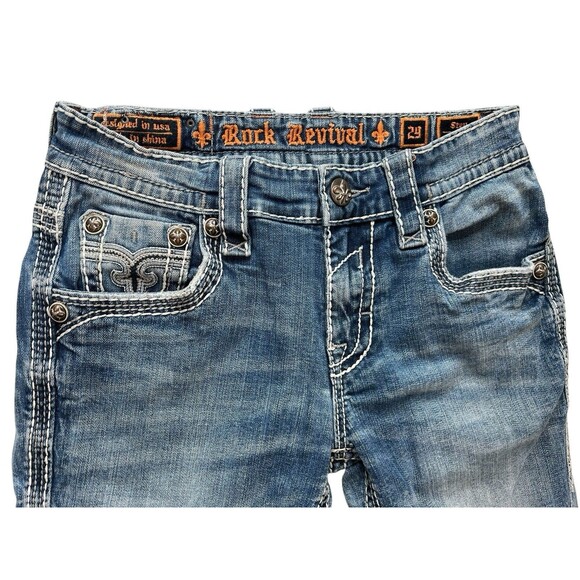 Rock Revival Sten Straight Leg Relaxed Fit Fleur de Lis Jeans Mens Size 29 x 32 - Picture 4 of 12